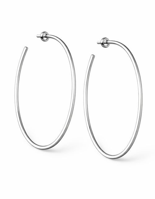 Load image into Gallery viewer, 925 Sterling Silver “Matte Sculptural Statement Hoops” Earrings – 2.3” Modern Hoops
