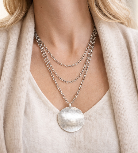 Pre-Owned Silpada Hammered Pendant Multi-Chain Necklace - Retired Design