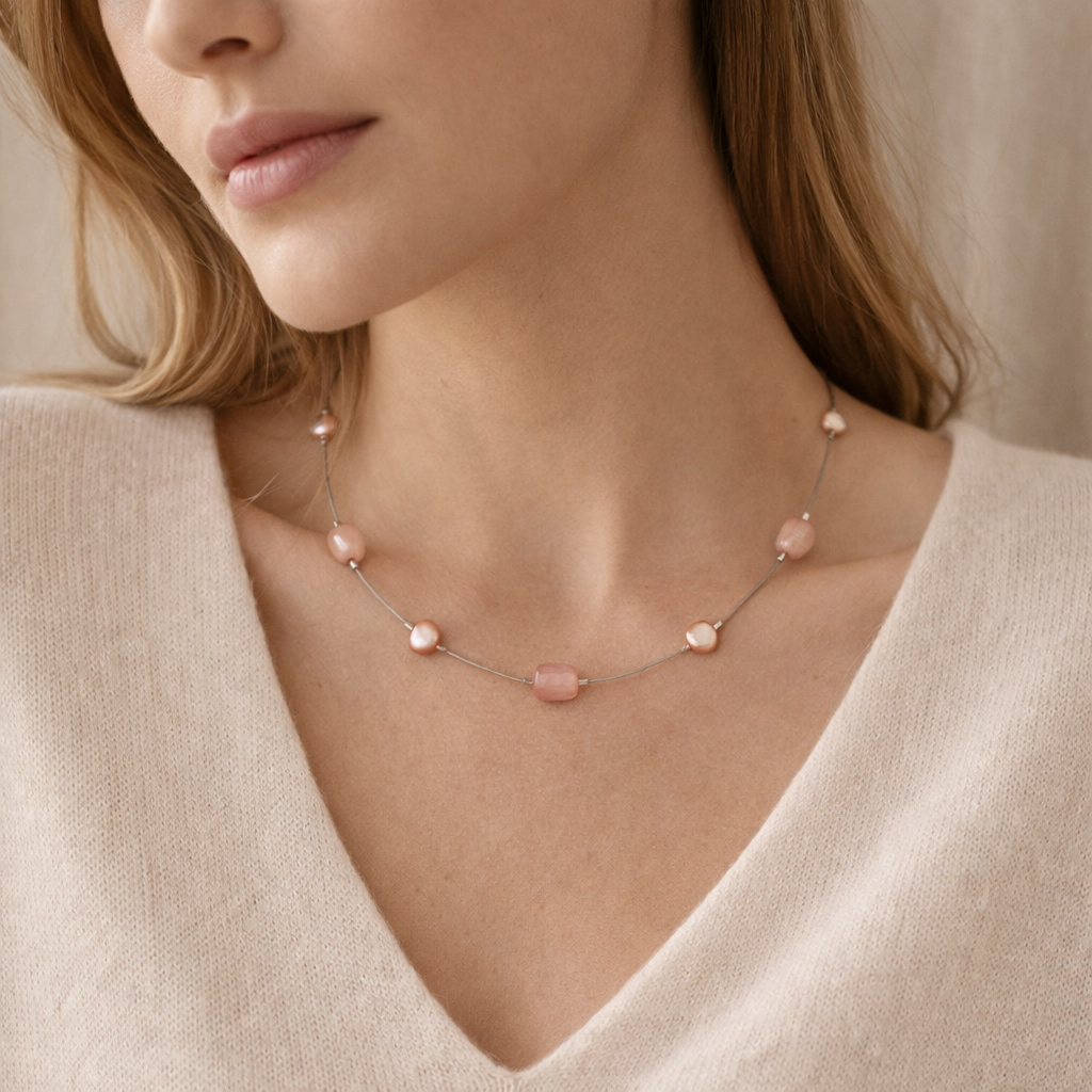Pre-Owned Silpada Sterling Silver Wire Pink Freshwater Pearl Necklace - Retired Design