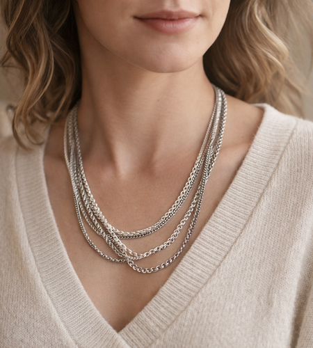 Pre-Owned Silpada 4-strand Sterling Silver Oxidized Popcorn Necklace - Retired Design