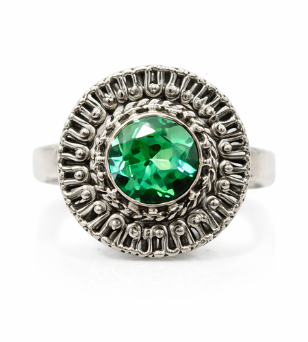 Vintage Style Green Sapphire Sterling Silver Statement Ring Size 7