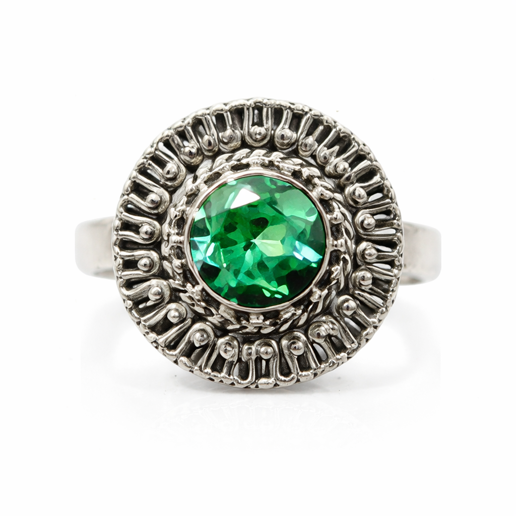 Vintage Style Green Sapphire Sterling Silver Statement Ring Size 7