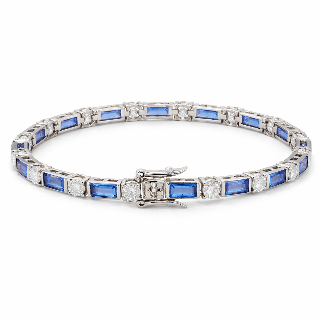 SImply Savvy Azure Radiance Tennis Bracelet - 925 Sterling Silver Blue & White Tennis Bracelet