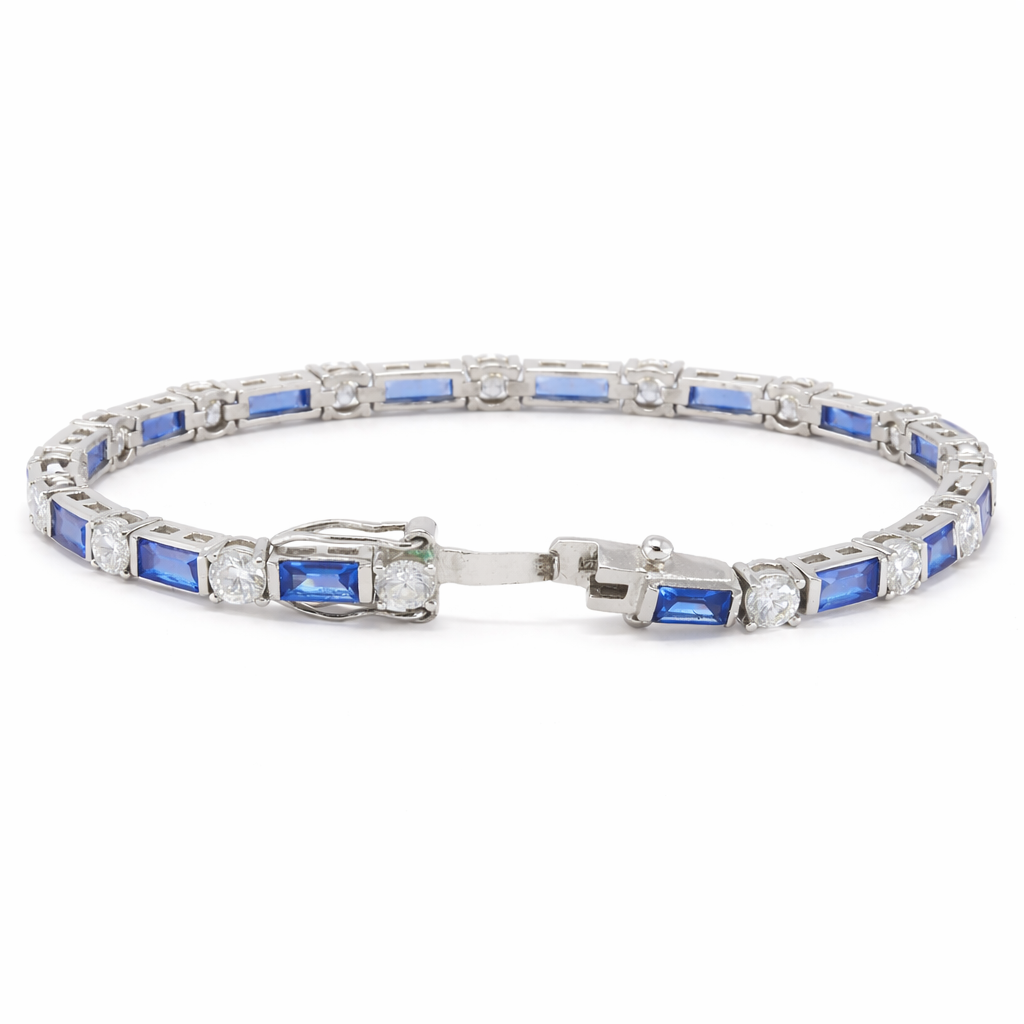 SImply Savvy Azure Radiance Tennis Bracelet - 925 Sterling Silver Blue & White Tennis Bracelet
