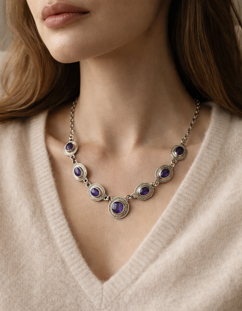 Load image into Gallery viewer, “Simply Savvy ‘Royal Amara’ Amethyst Necklace” - Bali Amethyst Statement
