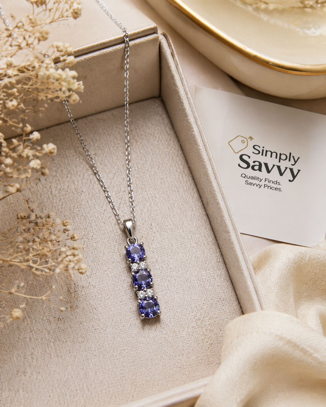 10K White Gold Violet Cascade Pendant Necklace – 18"