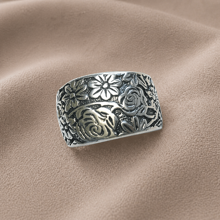 Pre-Owned Silpada Sterling Silver Floral Scroll Wide Band Ring – Size 6.5