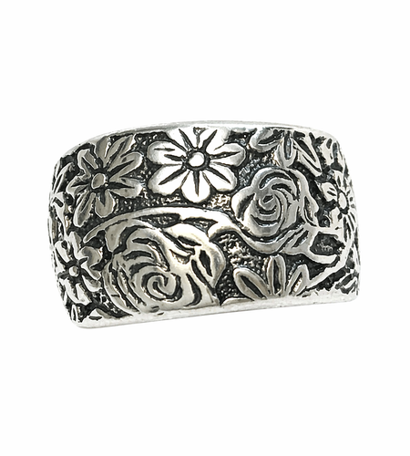 Pre-Owned Silpada Sterling Silver Floral Scroll Wide Band Ring – Size 6.5