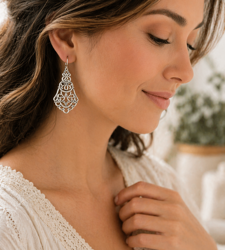 Pre-Owned Silpada Flamenco Flare Earrings Sterling Silver Filigree Drop Earrings