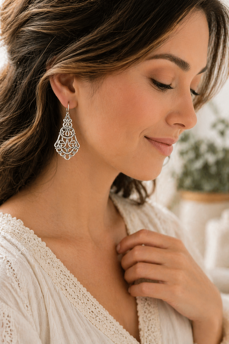 Pre-Owned Silpada Flamenco Flare Earrings Sterling Silver Filigree Drop Earrings