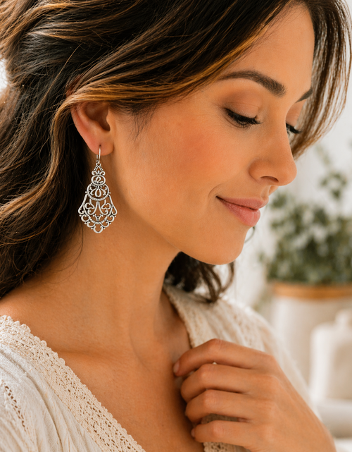 Load image into Gallery viewer, Pre-Owned Silpada Flamenco Flare Earrings Sterling Silver Filigree Drop Earrings
