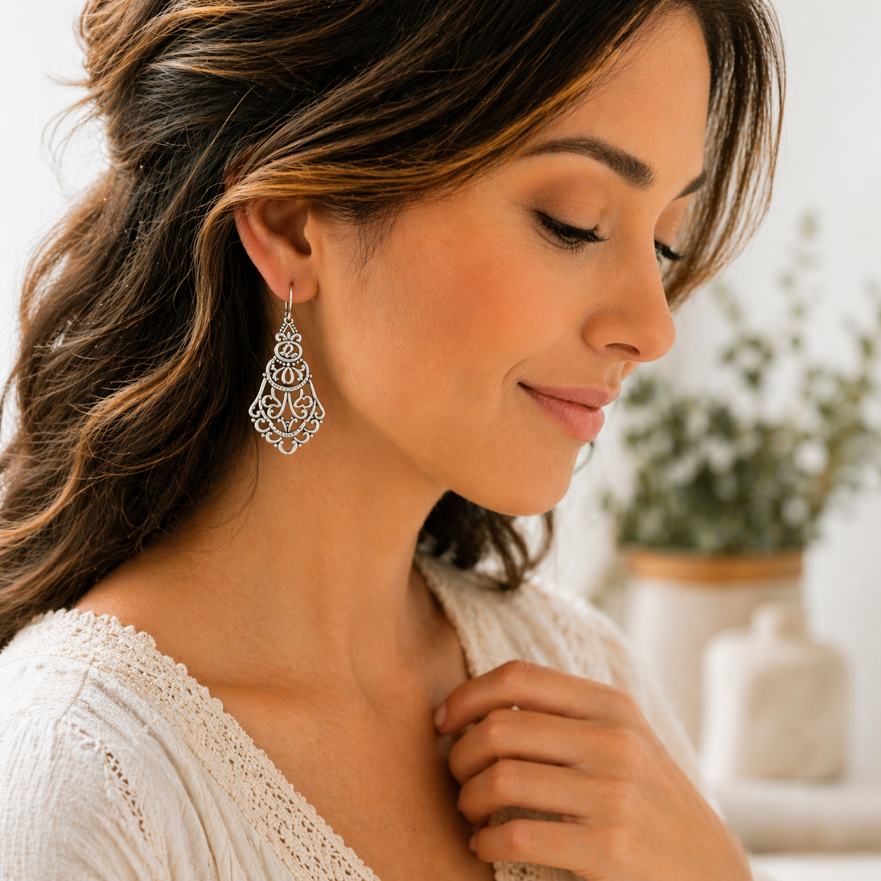 Pre-Owned Silpada Flamenco Flare Earrings Sterling Silver Filigree Drop Earrings