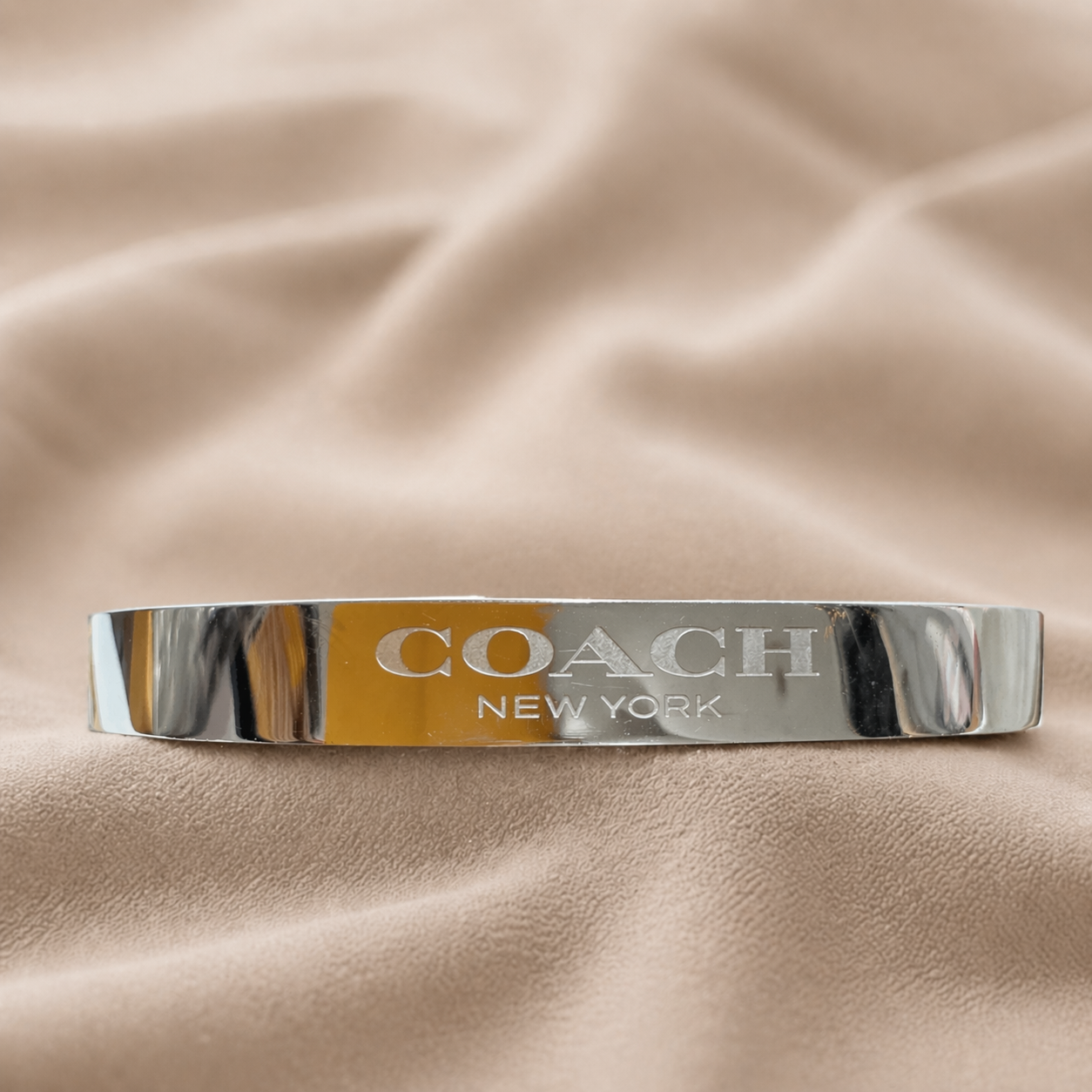 Coach Silver Tone Logo Cuff Bracelet – Polished Open Bangle