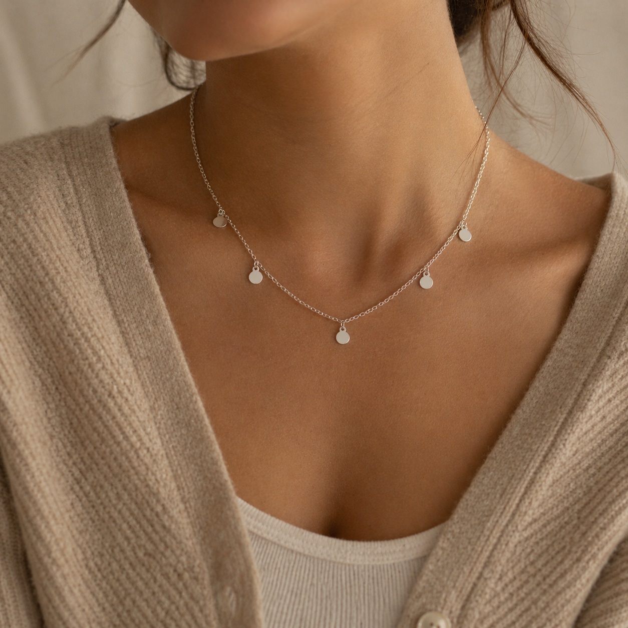 925 Sterling Silver Dainty Disc Charm Necklace – Minimalist Layering Necklace