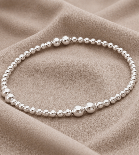 925 Sterling Silver: “Minimalist Silver Ball Stretch Bracelet”