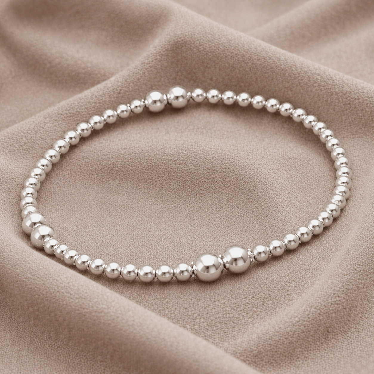 925 Sterling Silver: “Minimalist Silver Ball Stretch Bracelet”