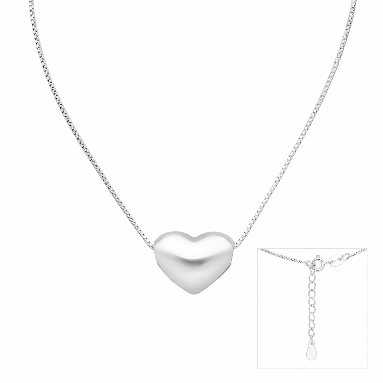 925 Sterling Silver Italian Heart Necklace 16” Minimalist Pendant