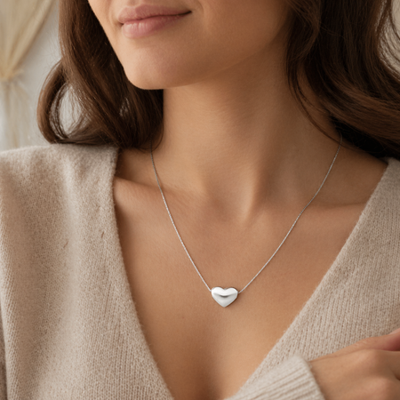 925 Sterling Silver Italian Heart Necklace 16” Minimalist Pendant