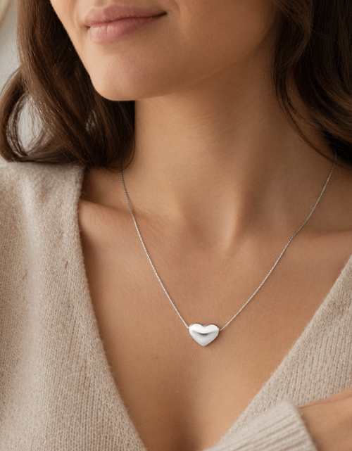 Load image into Gallery viewer, 925 Sterling Silver Italian Heart Necklace 16” Minimalist Pendant
