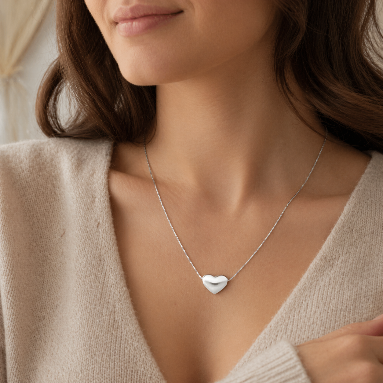 925 Sterling Silver Italian Heart Necklace 16” Minimalist Pendant
