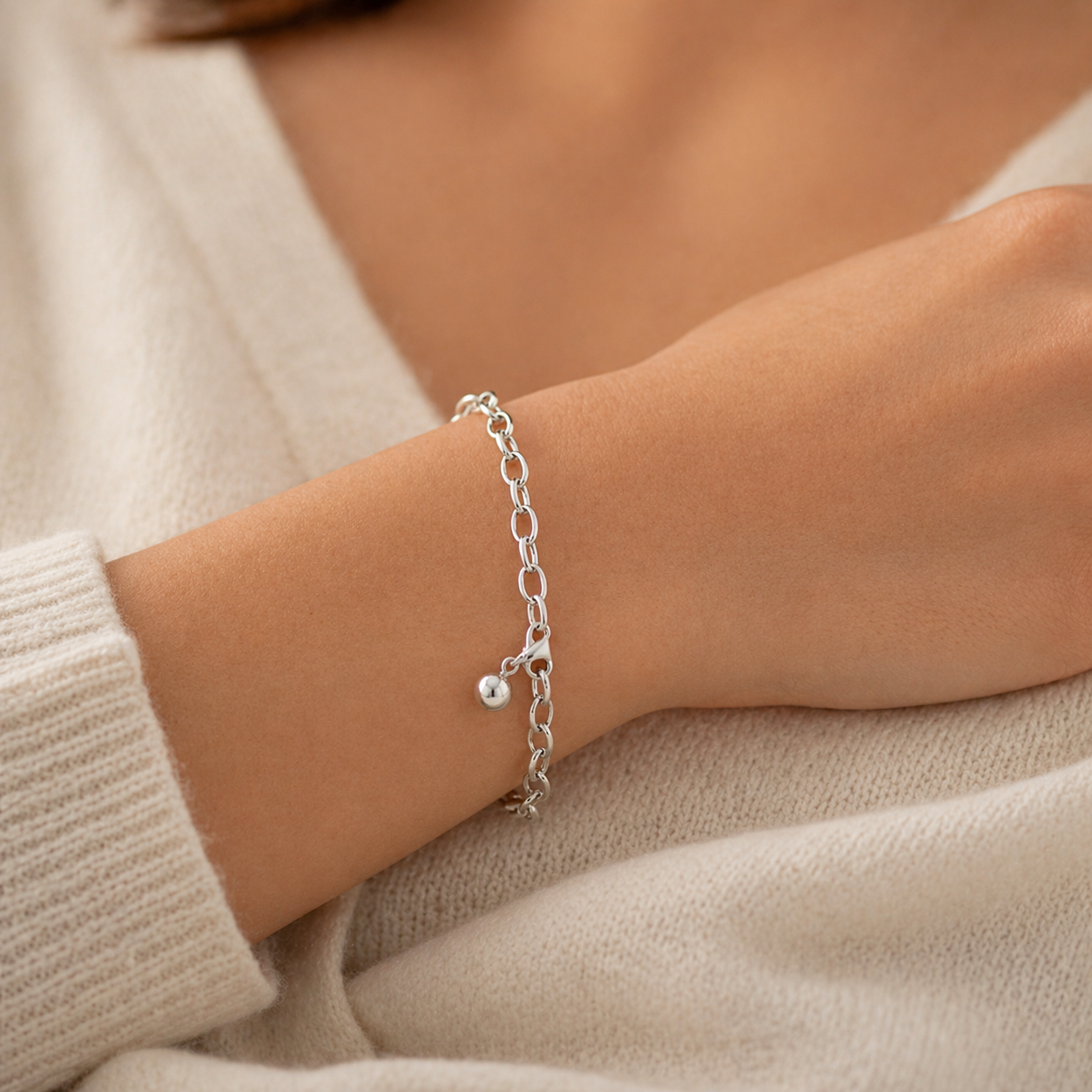 925 Sterling Silver Charm Link Bracelet 7.5” Adjustable