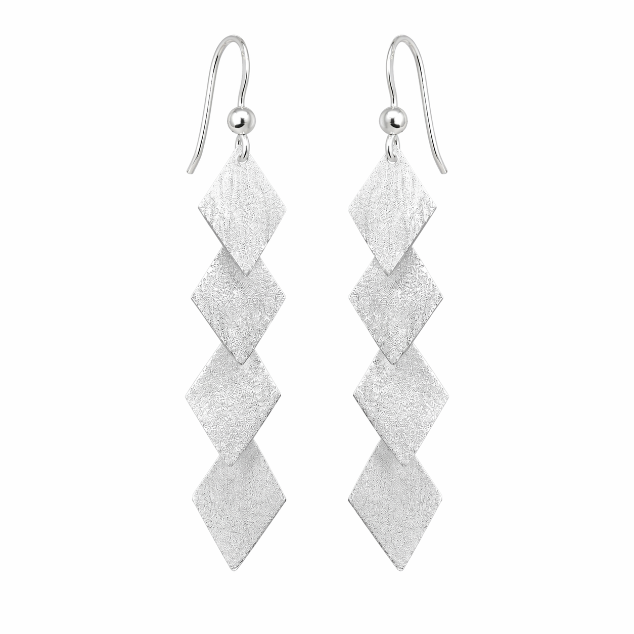 925 Sterling Silver Matte Rhombus Drop Earrings – Geometric Hook Earrings