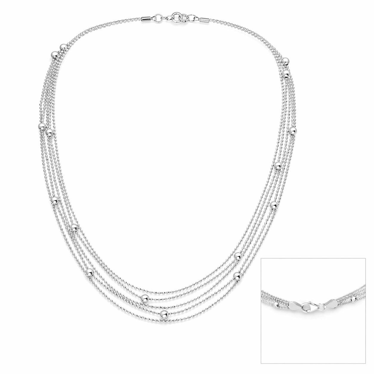 925 Sterling Silver Italian Cascade Layered Ball Necklace