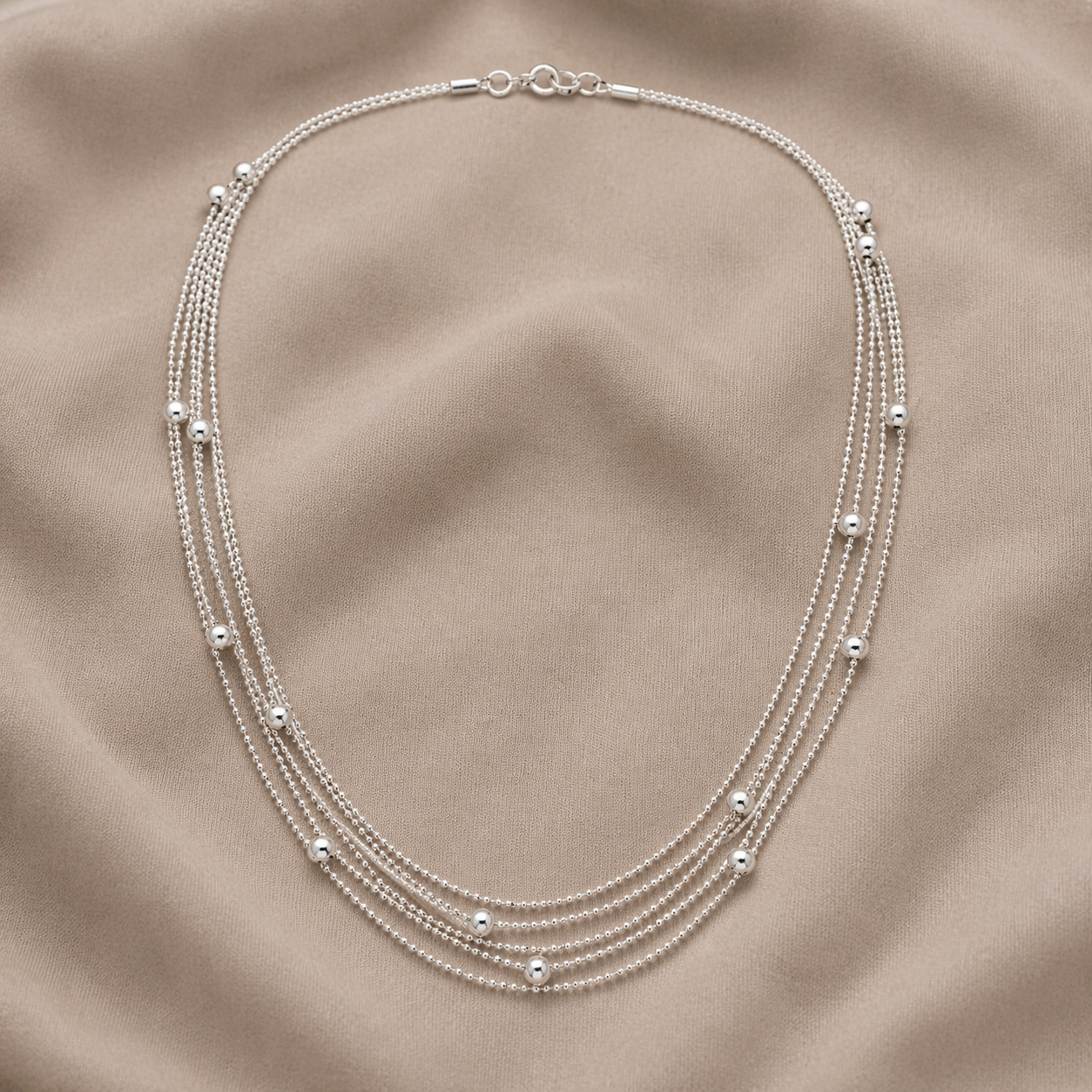 925 Sterling Silver Italian Cascade Layered Ball Necklace