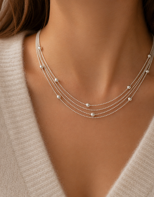 Load image into Gallery viewer, 925 Sterling Silver Italian Cascade Layered Ball Necklace
