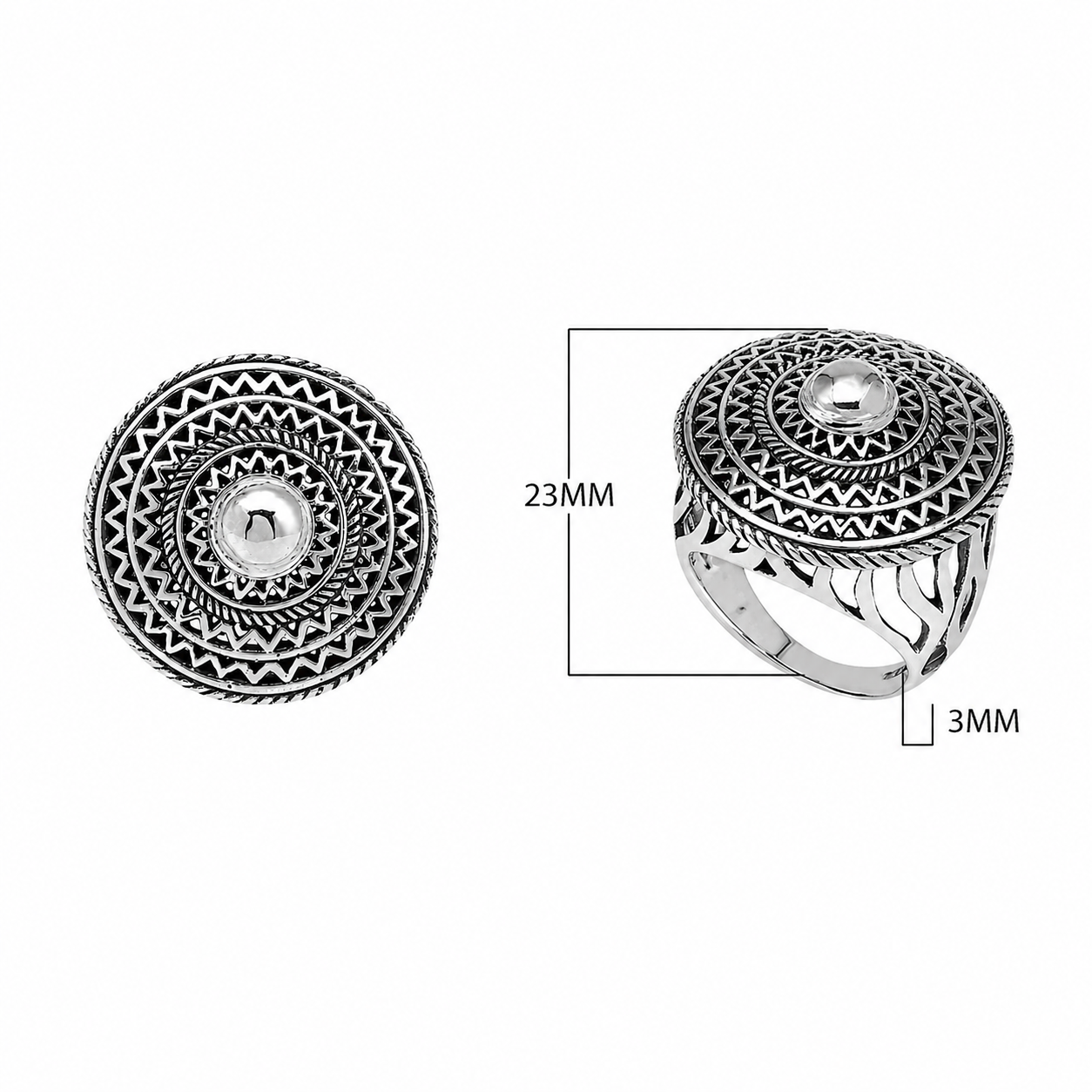 SImply Savvy Bali Mandala Statement Ring – Handcrafted Sterling Silver Artisan Ring