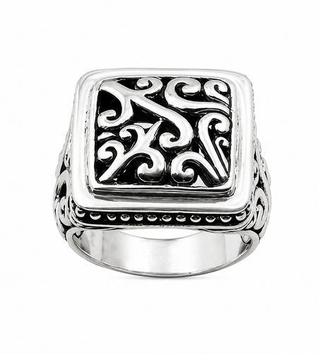 Simply Savvy Men’s Bali Sterling Silver Signet Ring Square Filigree 925 Artisan Statement Ring