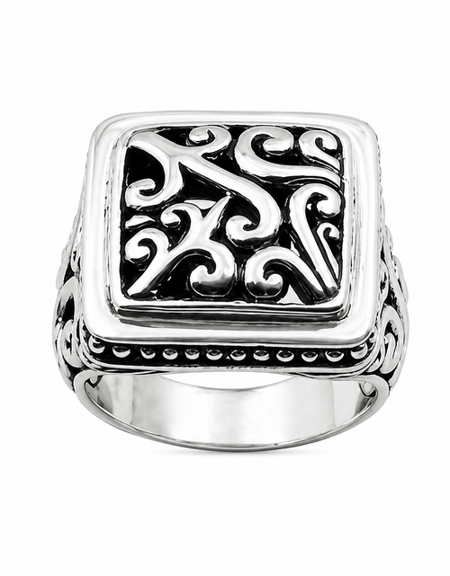 Load image into Gallery viewer, Simply Savvy Men’s Bali Sterling Silver Signet Ring Square Filigree 925 Artisan Statement Ring
