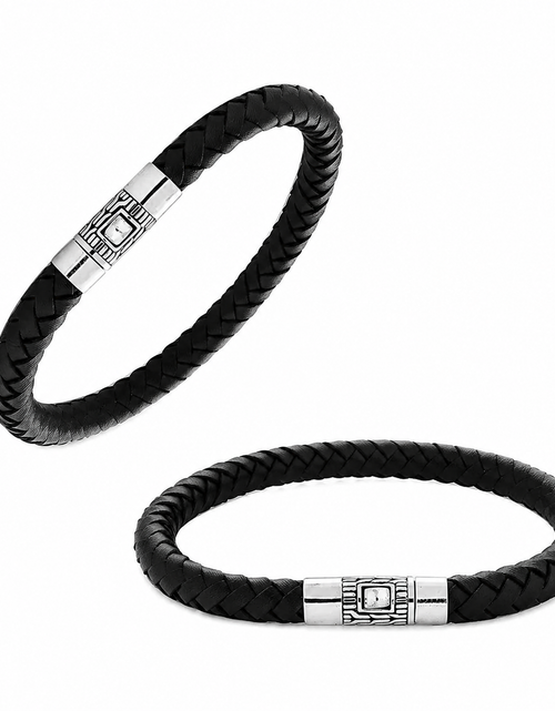 Load image into Gallery viewer, Simply Savvy Bali Artisan Black Leather &amp; Sterling Silver Bracelet – Handcrafted 925 Silver Luxury Men’s &amp; Unisex Bracelet
