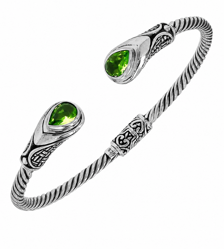 Simply Savvy Bali Handcrafted Sterling Silver Peridot Quartz Twisted Cable Bangle Bracelet