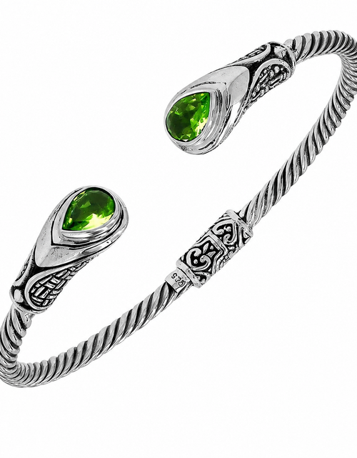 Load image into Gallery viewer, Simply Savvy Bali Handcrafted Sterling Silver Peridot Quartz Twisted Cable Bangle Bracelet
