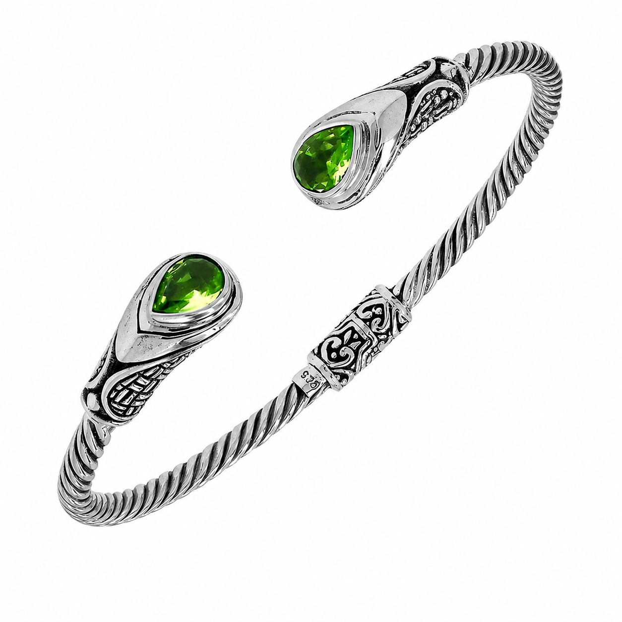 Simply Savvy Bali Handcrafted Sterling Silver Peridot Quartz Twisted Cable Bangle Bracelet