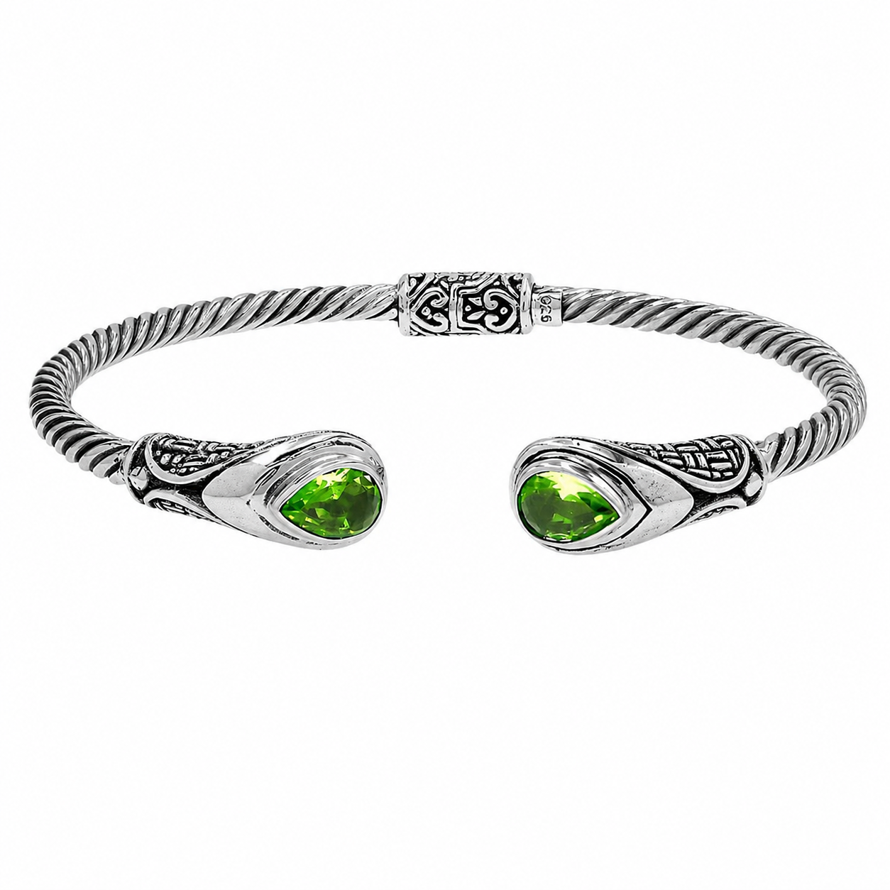 Simply Savvy Bali Handcrafted Sterling Silver Peridot Quartz Twisted Cable Bangle Bracelet