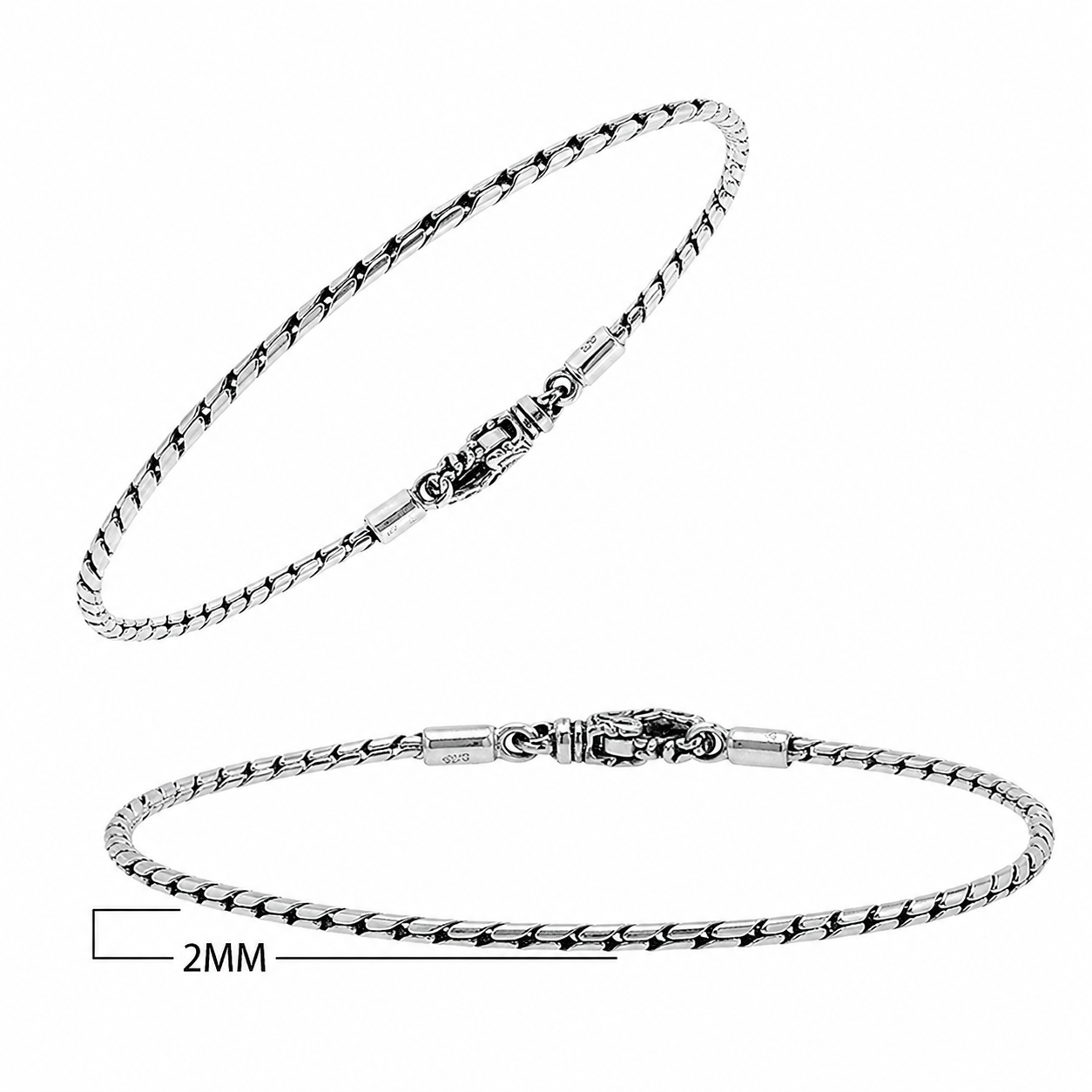 Simply Savvy Bali Handcrafted Sterling Silver Slim Snake Chain Bracelet – 2MM Minimalist Luxury