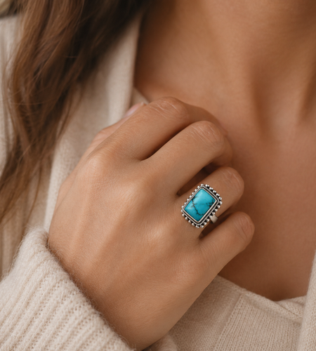 Simply Savvy Bali Artisan Sterling Silver Turquoise Ring – Handcrafted 925 Silver – Luxury Turquoise Statement Ring