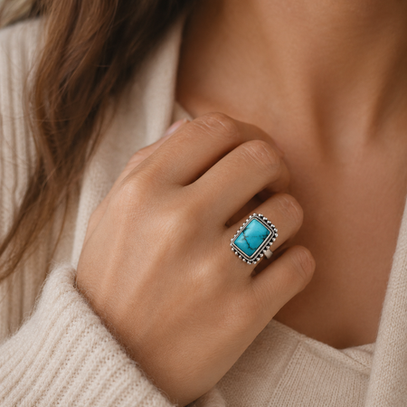 Simply Savvy Bali Artisan Sterling Silver Turquoise Ring – Handcrafted 925 Silver – Luxury Turquoise Statement Ring