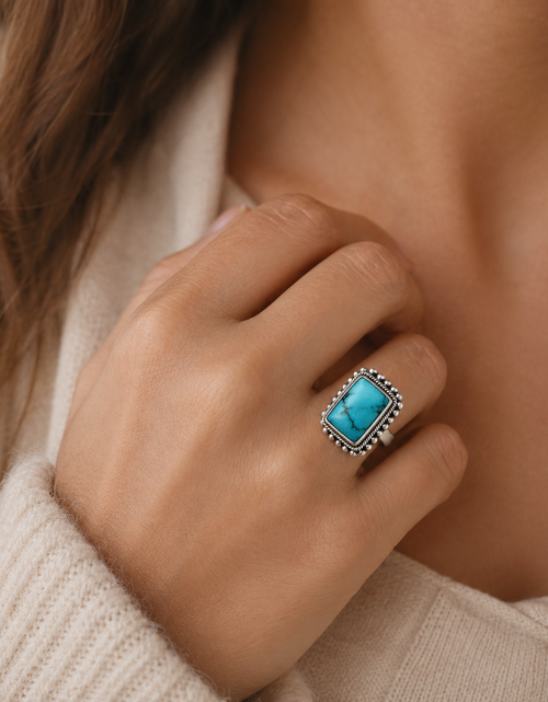 Load image into Gallery viewer, Simply Savvy Bali Artisan Sterling Silver Turquoise Ring – Handcrafted 925 Silver – Luxury Turquoise Statement Ring
