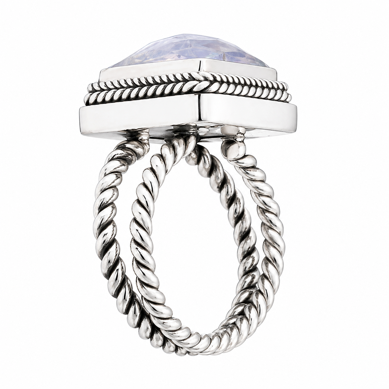 Simply Savvy Bali Artisan Sterling Silver Rainbow Moonstone Ring – Handcrafted 925 Silver – Luxury Moonstone Statement Ring