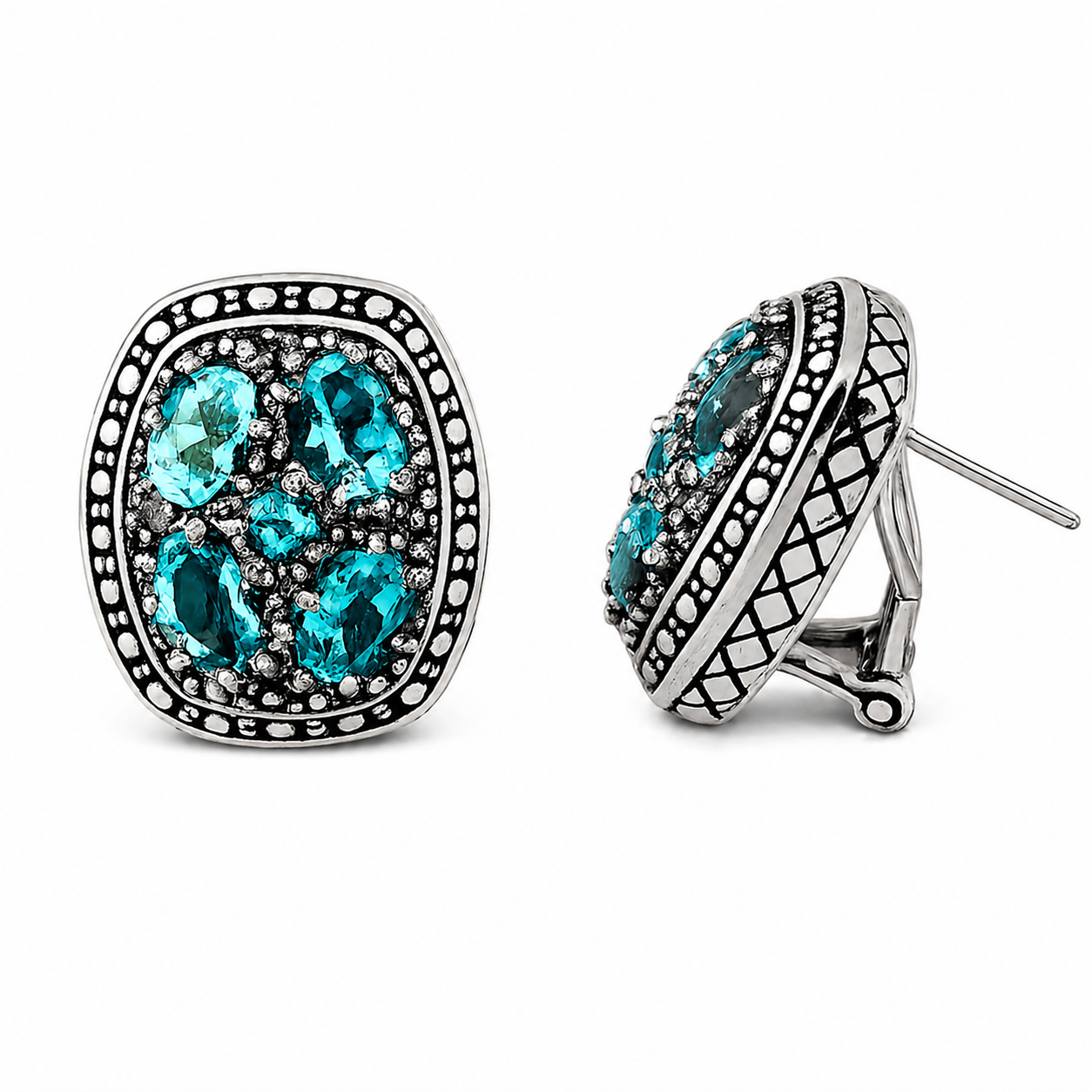 Simply Savvy Bali Blue Topaz Cluster Sterling Silver Earrings | Handcrafted 925 Silver