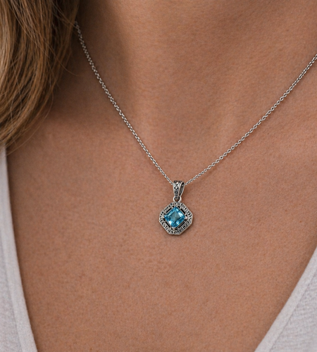 Simply Savvy Bali Artisan Sterling Silver Azure Key Pendant – Handcrafted 925 Silver Luxury Blue Topaz Gemstone Pendant