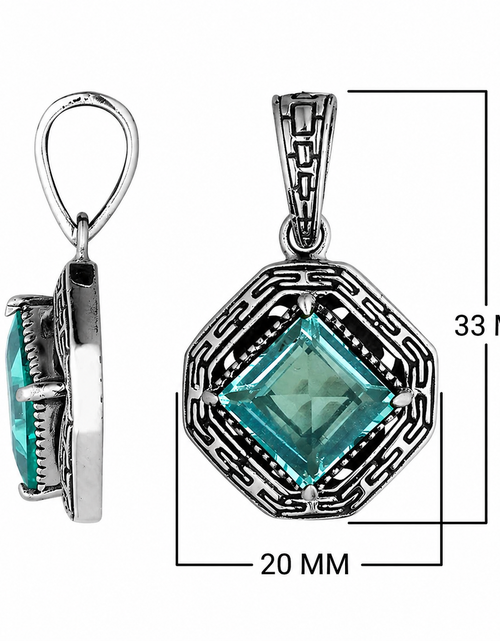 Load image into Gallery viewer, Simply Savvy Bali Artisan Sterling Silver Azure Key Pendant – Handcrafted 925 Silver Luxury Blue Topaz Gemstone Pendant
