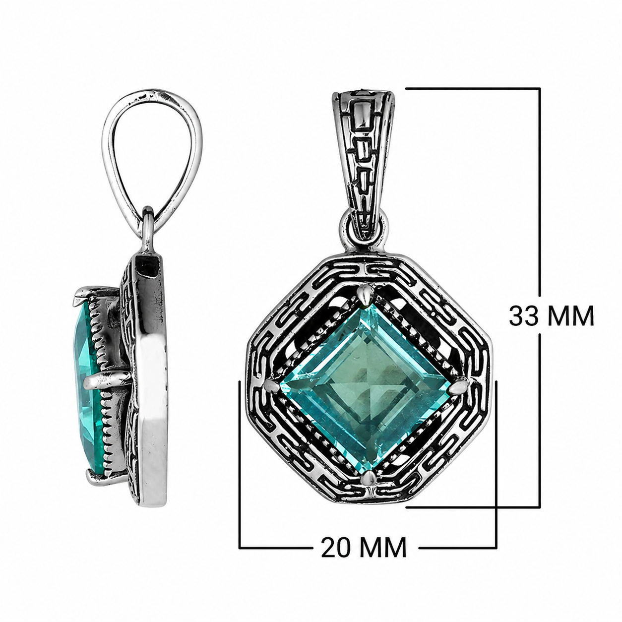 Simply Savvy Bali Artisan Sterling Silver Azure Key Pendant – Handcrafted 925 Silver Luxury Blue Topaz Gemstone Pendant