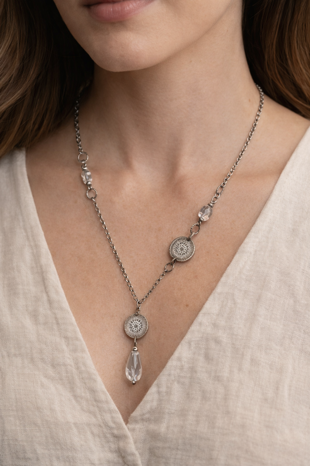 Pre-Owned Silpada Silver & Crystal Necklace - Retired Design