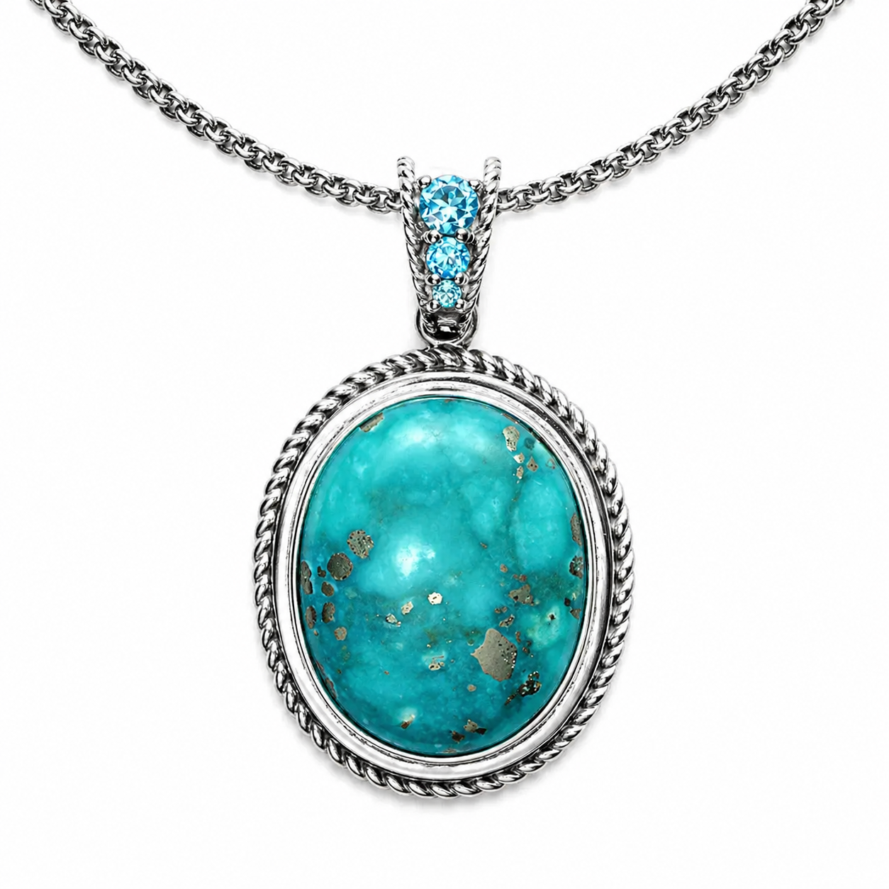 Azure Crown Turquoise Pendant- Pangea Mines Campo Frio Turquoise & Swiss Blue Topaz