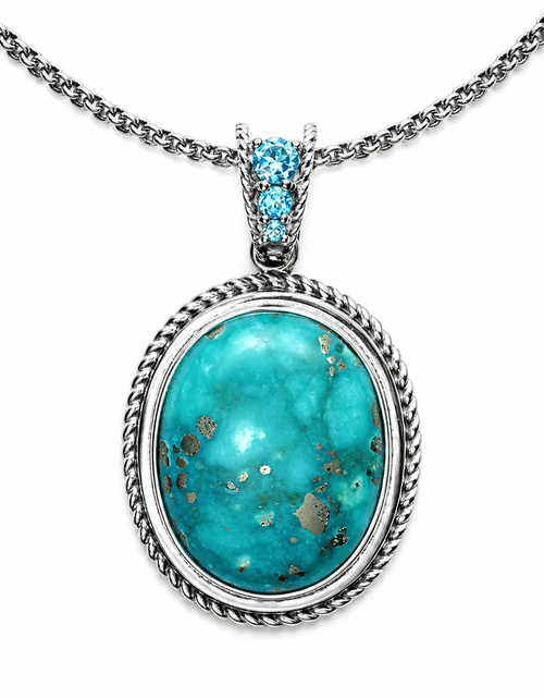 Load image into Gallery viewer, Azure Crown Turquoise Pendant- Pangea Mines Campo Frio Turquoise &amp; Swiss Blue Topaz
