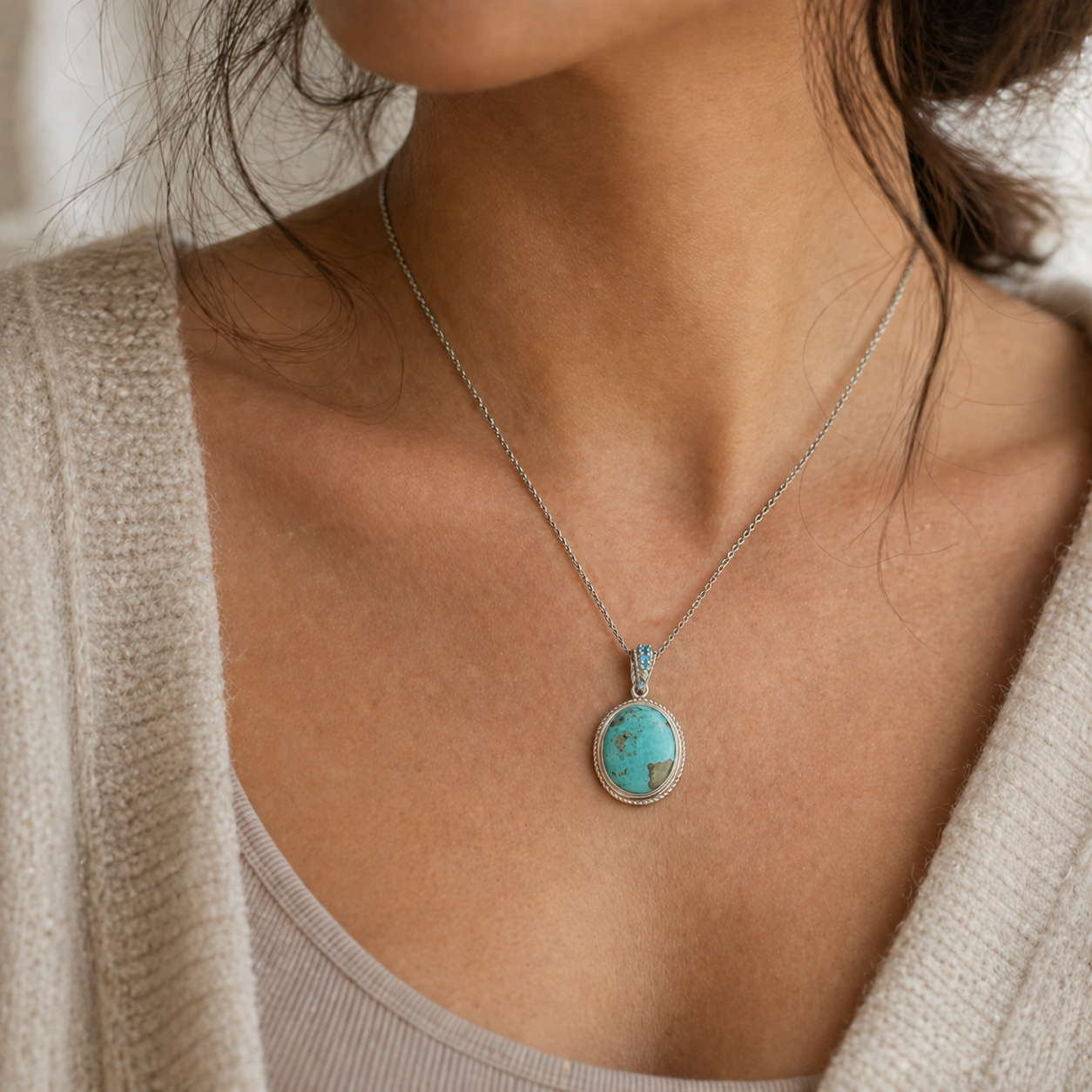 Azure Crown Turquoise Pendant- Pangea Mines Campo Frio Turquoise & Swiss Blue Topaz